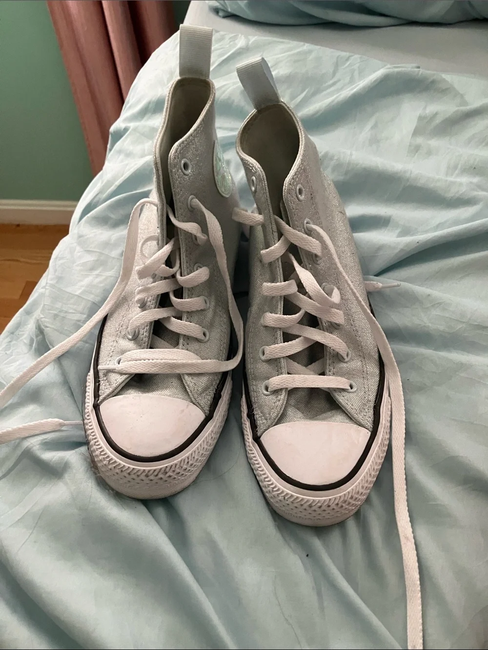 Converse High Top Sneakers in Silver Glitter and White
